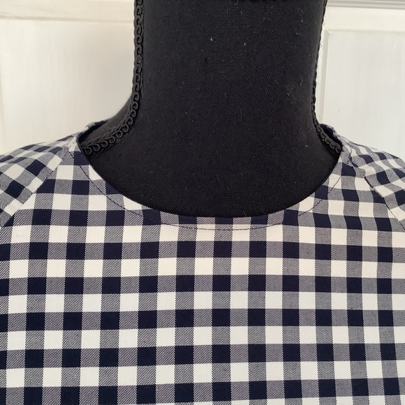 Gingham Victoria Beckham Boho Prairie Cottagecore Navy & White Top XS & XL Sizes - Picture 6 of 11